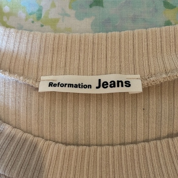 Reformation | Long Sleeve Mock Neck Ribbed Mini Dress Size Medium Cream Neutral - Picture 7 of 12